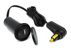 Cavo USB per borsa da serbatoio con doppio caricatore (USB-A e USB-C) e spina angolata per presa DIN